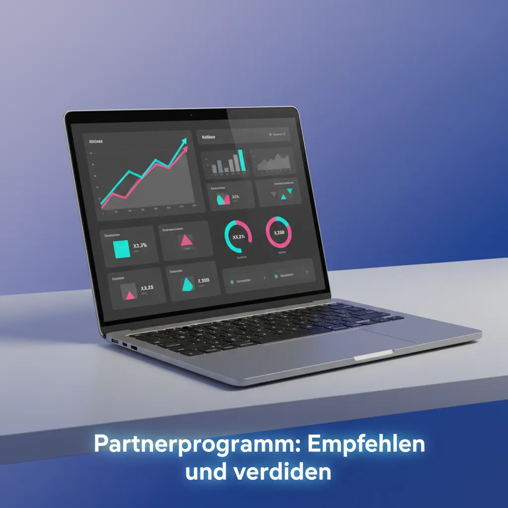 Banner zum Partnerprogramm: Empfehlen und verdienen, Revenue‑Share, Tracking‑Links, SEO und transparente Reportings.