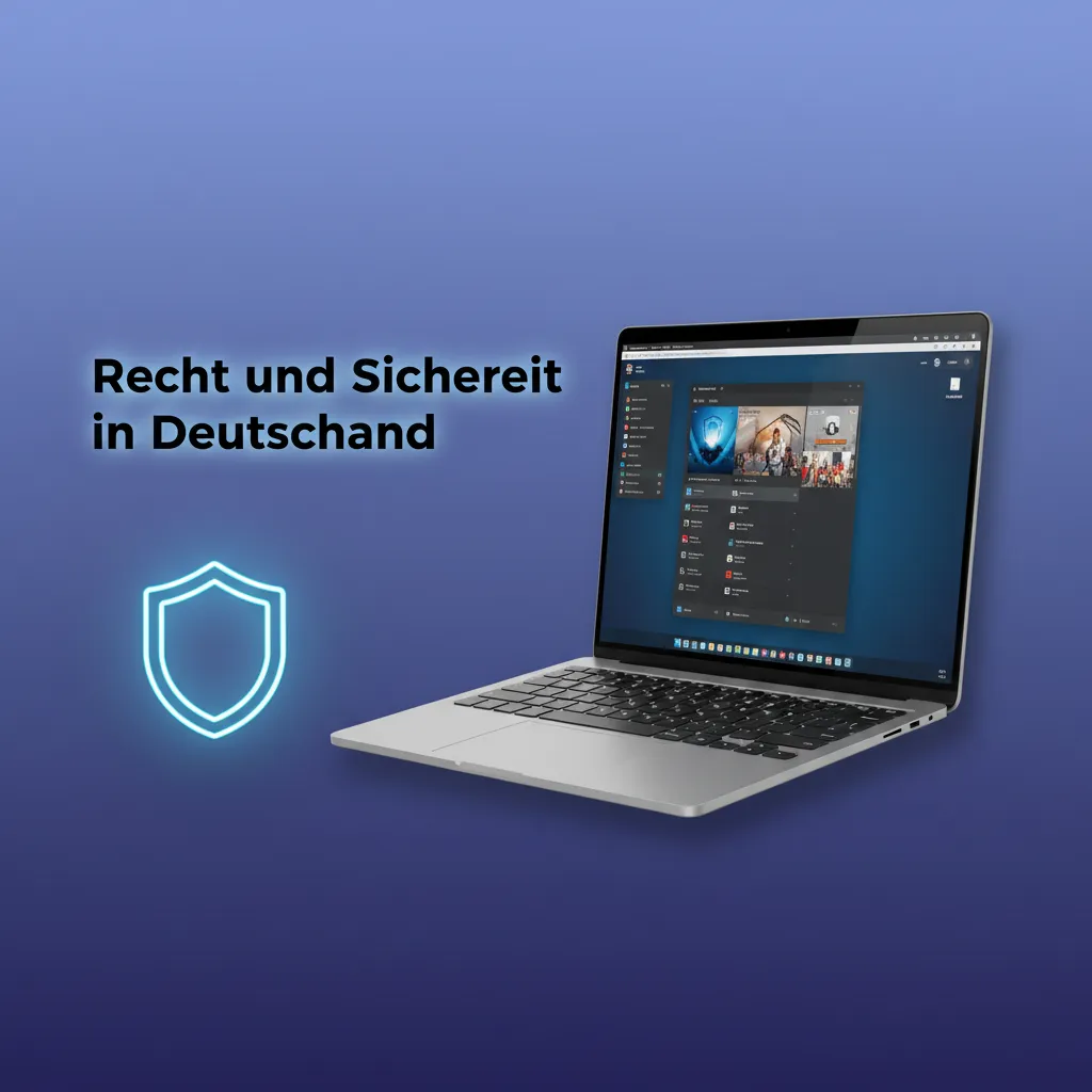 Grafik zu Recht und Sicherheit in Deutschland: GGL-Aufsicht, Spielerschutz, KYC, Limits und Selbstausschluss.