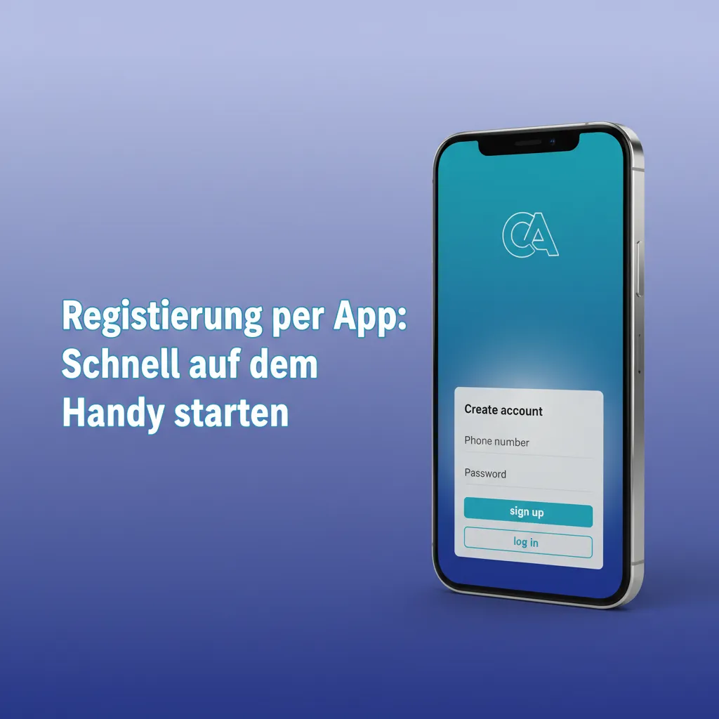 Smartphone mit Spinrollz-App: Registrierungsbildschirm mit Telefon-, E‑Mail-, Social Login und 1‑Klick‑Optionen.