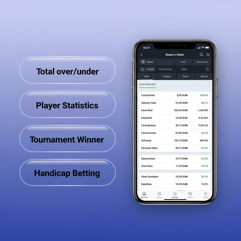 Spinrollz-App zeigt Wettarten: Einzel-, Kombi-, System-, Live-, Handicap- sowie Über/Unter – für jeden Spielstil.
